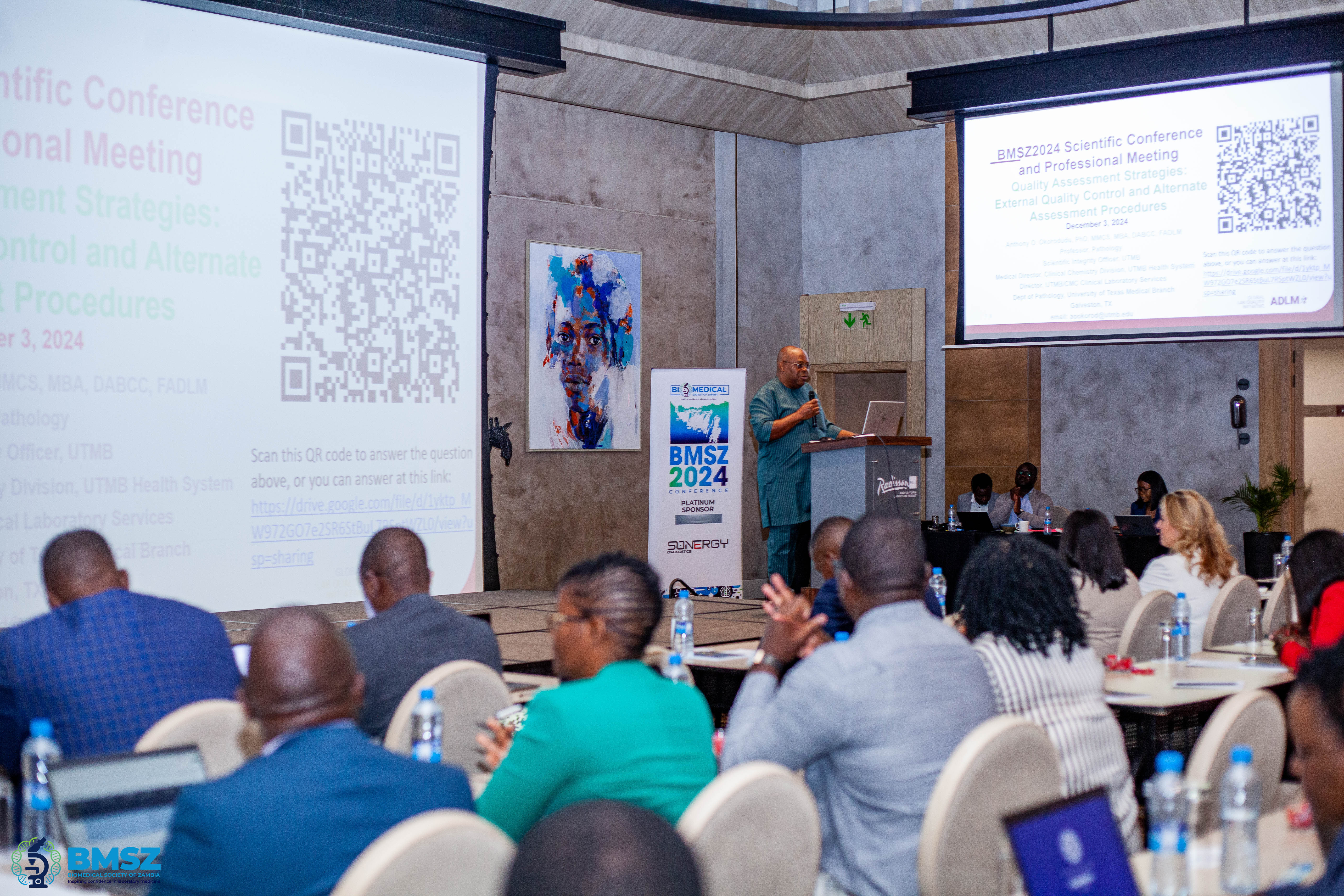 Lab medicine professionals attend the ADLM/BMSZ 2024 workshop in Zambia on “Best Practices in Laboratory Quality Improvement.” 