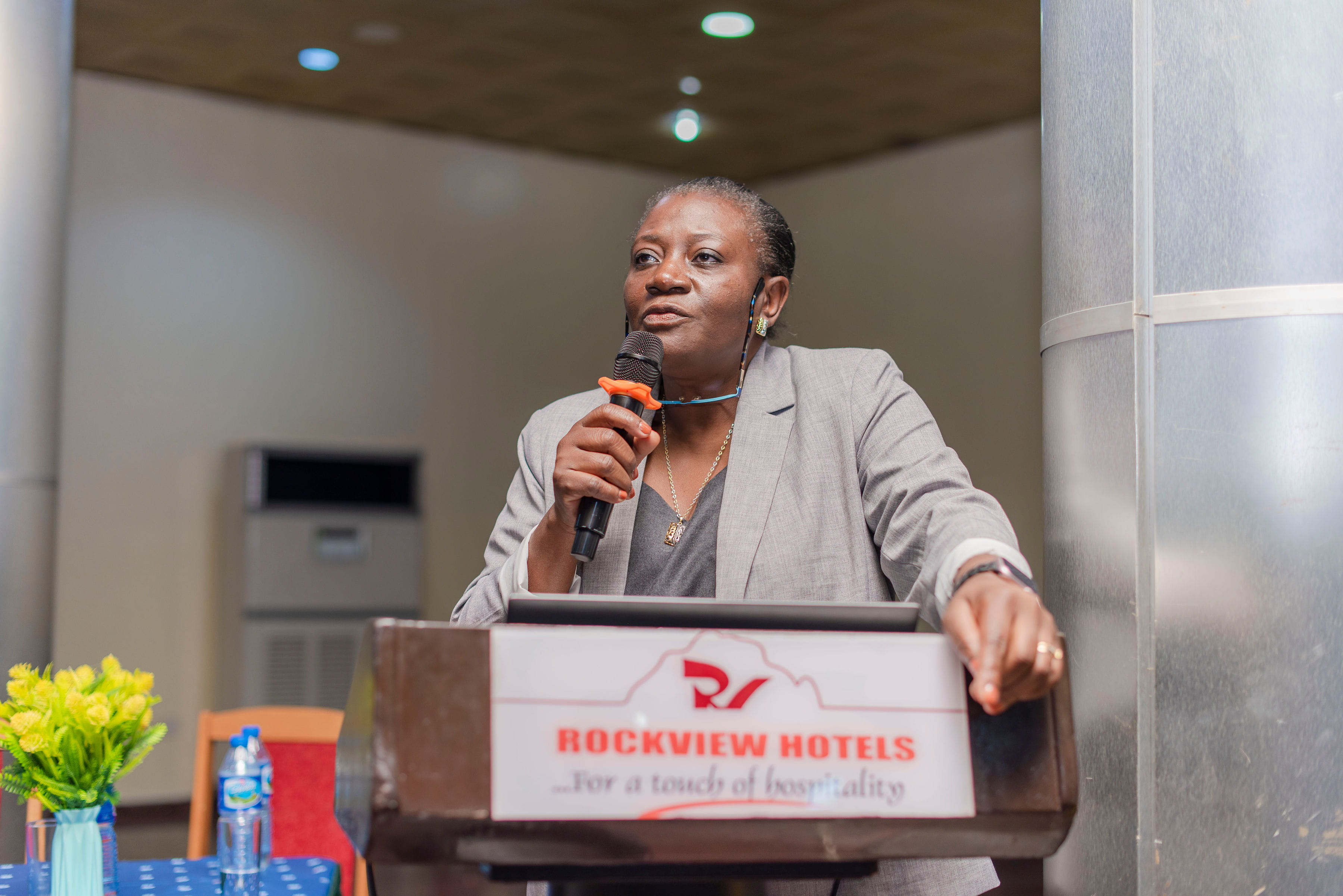 Olajumoke Oladipo, MD, DABCC, FADLM, FCAP speaking at the ADLM/ACCN/Academy of Medical Sciences of Nigeria workshop