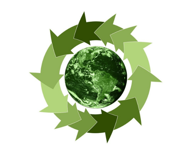 illustration of arrows around the earth to indicate recycling