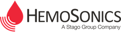 HemoSonics: A Stago Group Company logo blood drop with sound waves